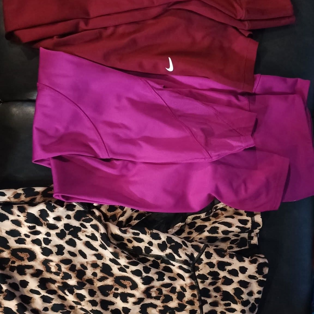 Nike Burgundy and Magenta Leggings with Leopard Skirt